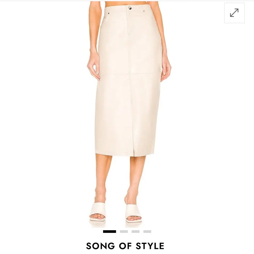 Cream leather midi skirt